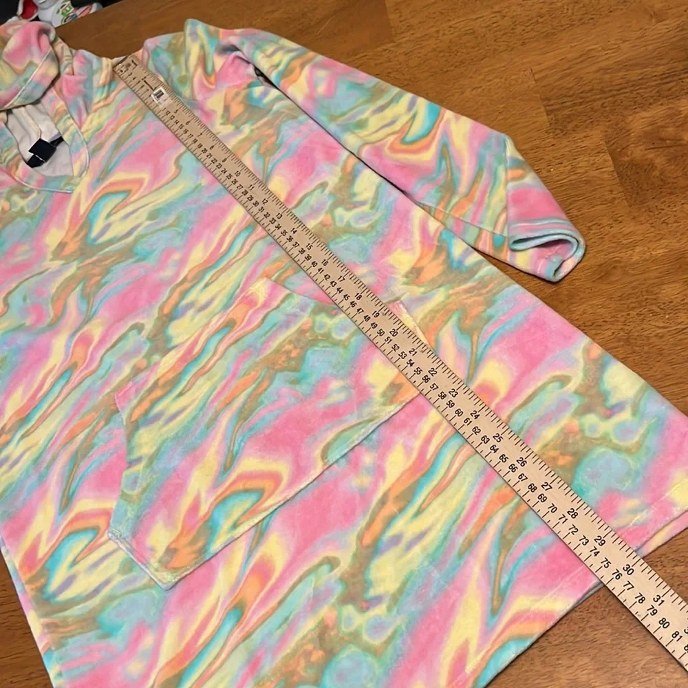 Lands End Tie Dye Hooded Pool Swim Cover Up Long Sleeve with Pocket Girls XL